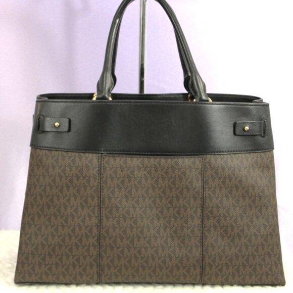Michael Kors Brown MK Signature Satchel Tote w/ Black Leather Trim - Picture 4 of 15